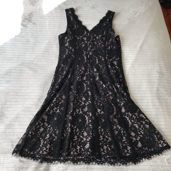 Loft Black and Nude Lace A-line V-neck Dress - Picture 7 of 7